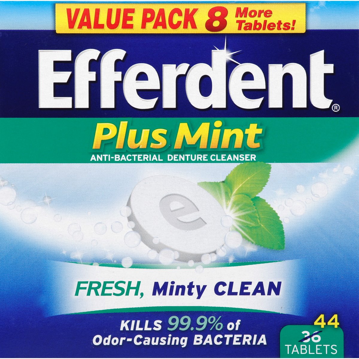 Efferdent Plus Mint Tablettes Nettoyantes Antibactériennes pour Prothèses Dentaires