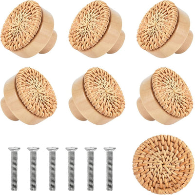 Vine Woven Circular Wooden Handle for Cabinets