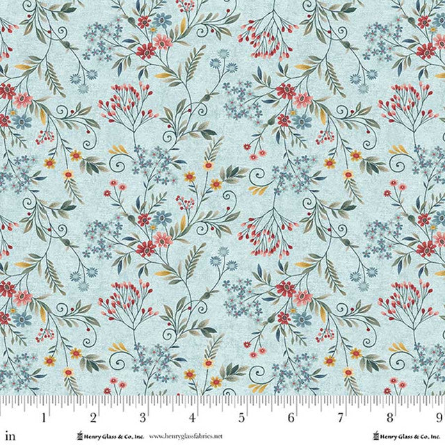Pale Blue Tender Vines Cotton Fabric - 44"/45" Per Yard