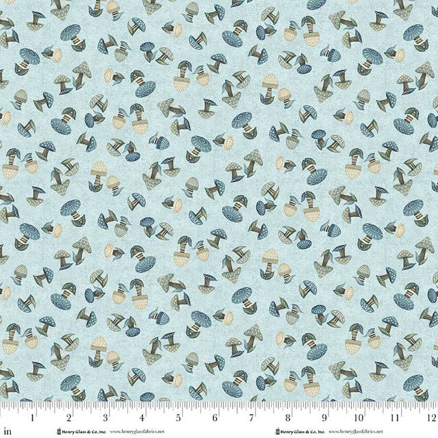 Tissu en coton champignons bleu pâle - 44"/45" par yard