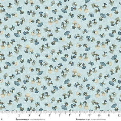 Pale Blue Mushrooms Cotton Fabric - 44"/45" Per Yard