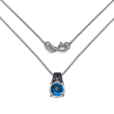 4.94 Carat Genuine Swiss Blue Topaz & Diamond Pendant in Sterling Silver