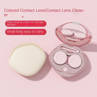 Ultrasonic cleaner, electric portable contact lens, contact lens, replaceable cleaning compartment - Korvel