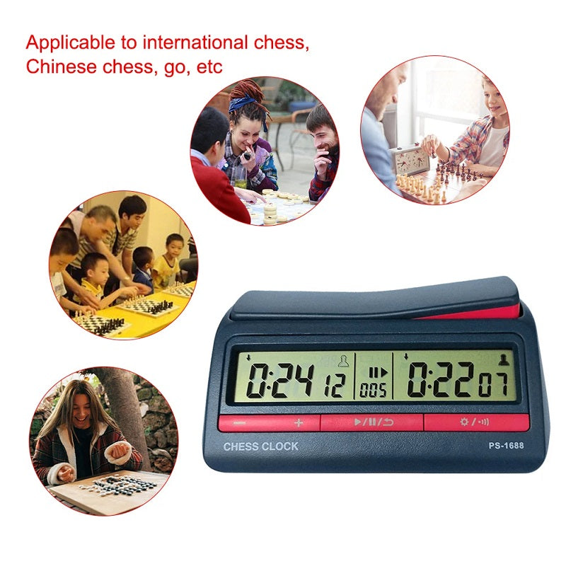 Competition Count Up Down Timer Professional Digital Chess Clock Plastic Battery Powered Lightweight Stopwatch for Board Game - Korvel