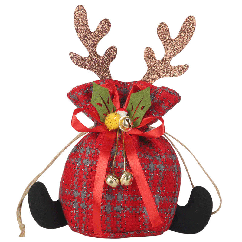 Christmas Apple Bag Antlers Checkered Cloth Gift Bag Christmas Eve Kindergarten Children's Small Gift Candy Bag - Korvel
