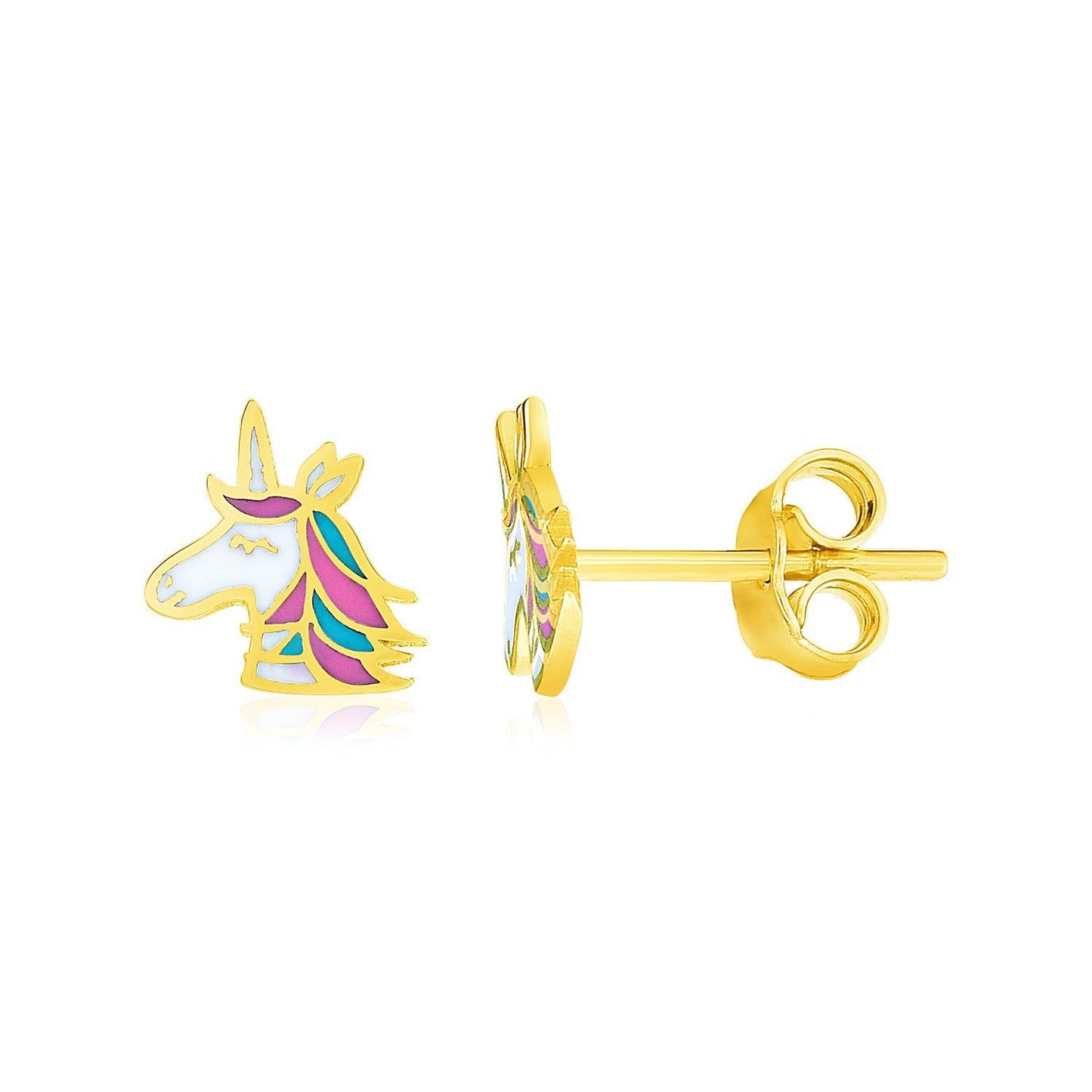 14k Yellow Gold Enameled Unicorn Children's Earrings