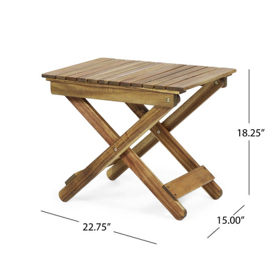 Outdoor Folding Wooden Side Table, Natural, 15"D x 22.75"W x 18.25"H - Korvel