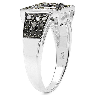 Anillo de Compromiso de Diamante Negro Genuino de 0.77 Quilates y Plata de Ley