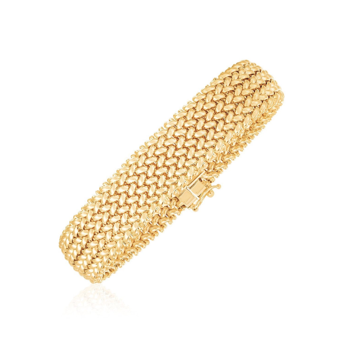 Pulsera trenzada gruesa de oro amarillo de 14k con alto pulido
