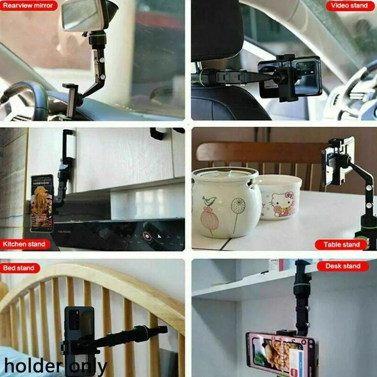 Support de téléphone pour miroir de voiture ajustable à 360°