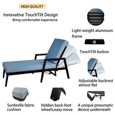 3PC Outdoor Aluminum Patio Furniture Chaise Lounge Set 2 Chaise & 1 End Table - Korvel