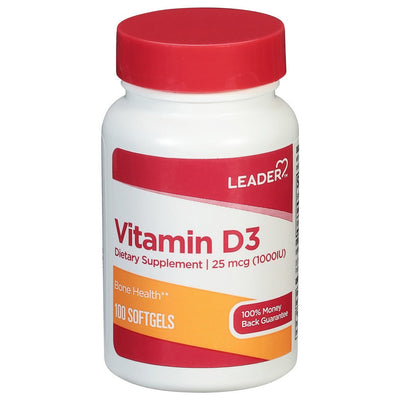 Leader 25 Mcg (1000UI) Vitamine D3 100 Gélules Molles