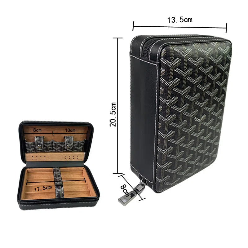 Carved version cigar box portable cedar wood cigar moisturizing box cowhide cigar box storage box Gaoxiba - Korvel