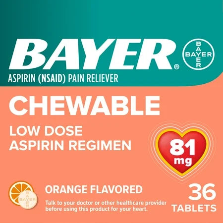 Bayer Chewable Aspirin 81mg - Orange Flavor, 36 Count