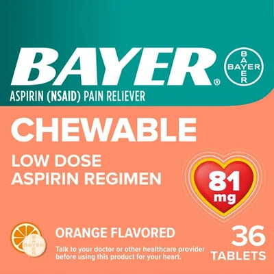 Bayer Chewable Aspirin 81mg - Orange Flavor, 36 Count