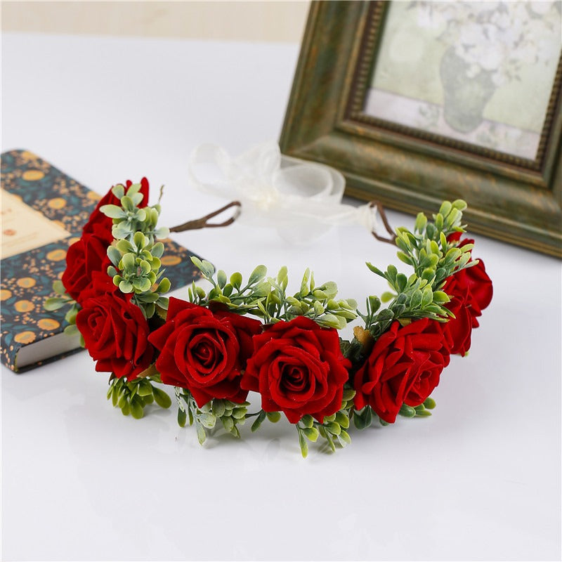 Handmade Velvet Flower Wreath - Adjustable Hair Accessory