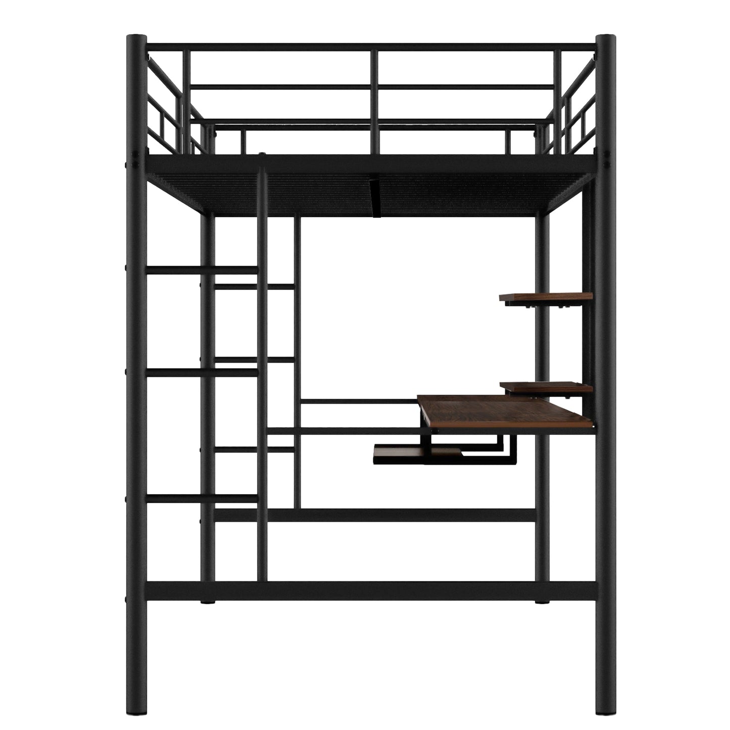 Loft Bed with Desk and Shelf Space Saving Design Full Black - Korvel