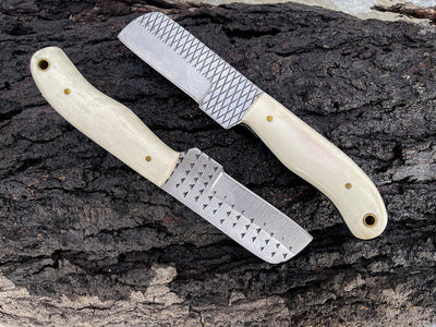 Premium Bull Cutter Knife - 8.25-Inch Full Tang Blade with Bone Handle & Leather Sheath - Korvel