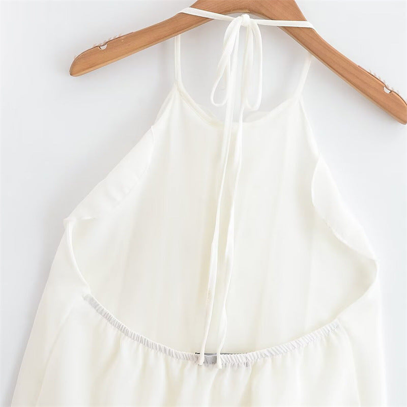 Elegant Women's Spaghetti Strap Ruffle Neck Crop Top