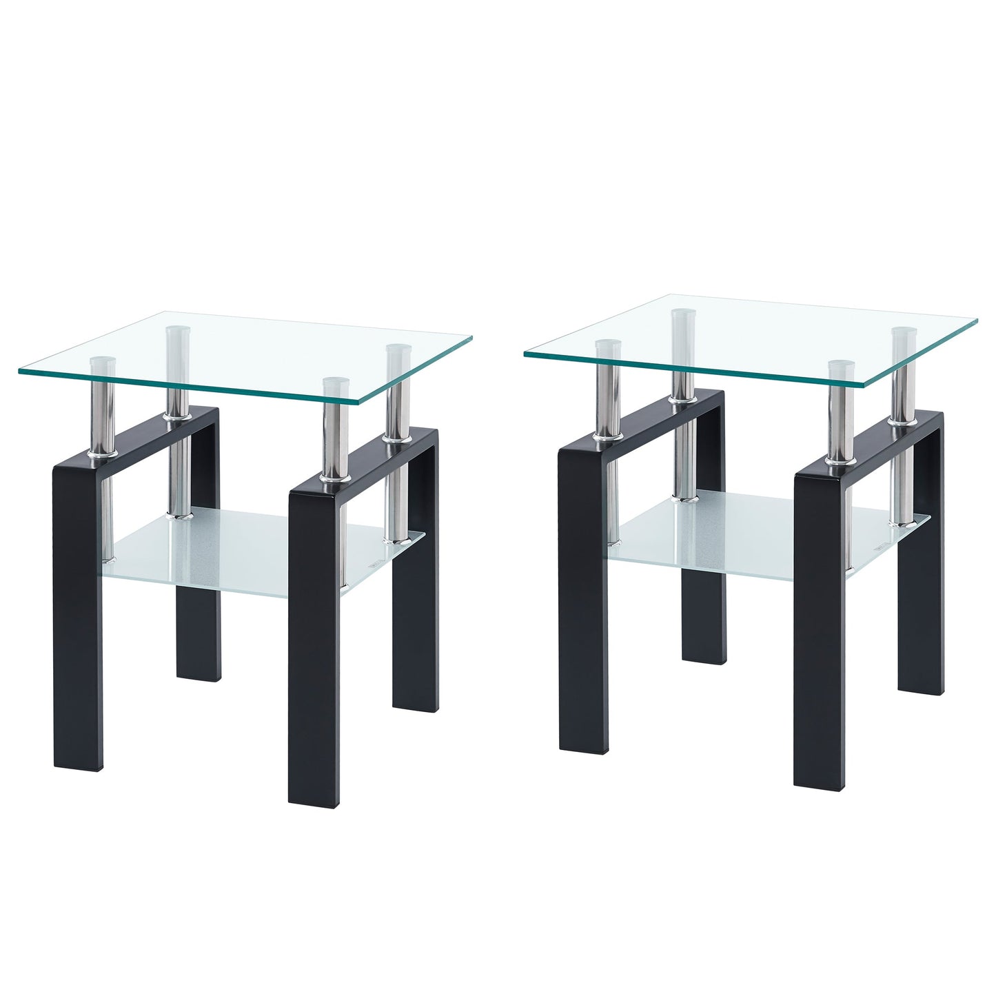 Tempered Transparent Glass End Table 2-Layers Small Table with Storage Living Room Side Table - Korvel