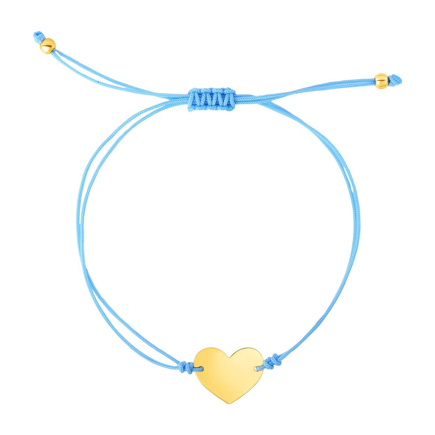 Pulsera Ajustable de Corazón de Oro de 14k con Cordón Azul