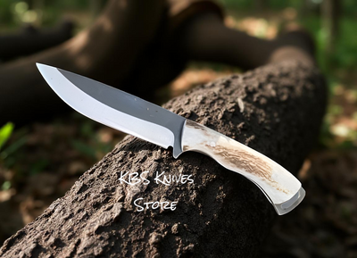 Premium Hunting Knife – 11" D2 Steel Blade with Authentic Antler Handle & Custom Leather Sheath - Korvel