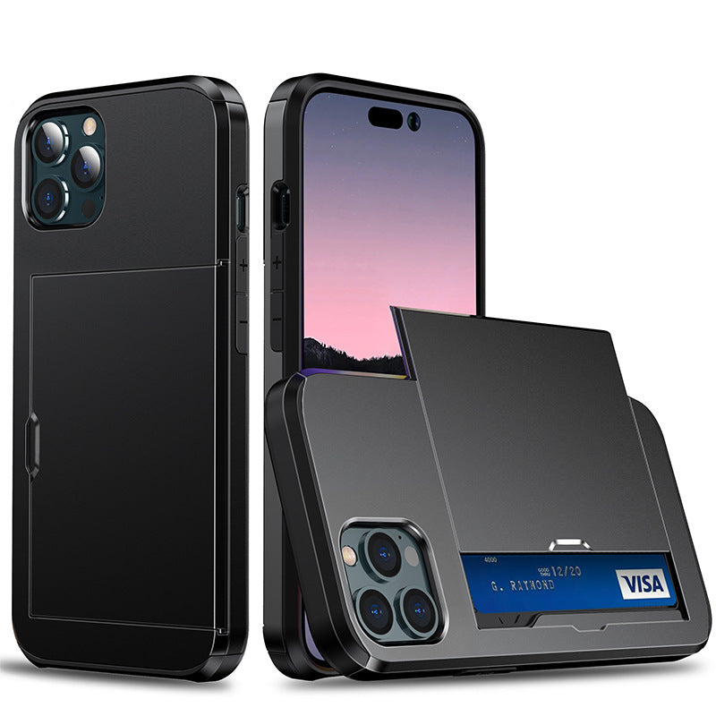 Applicable iphone 14 phone case Apple 13 slider insert card 2 in 1 anti-drop 12Pro wallet case XR - Korvel