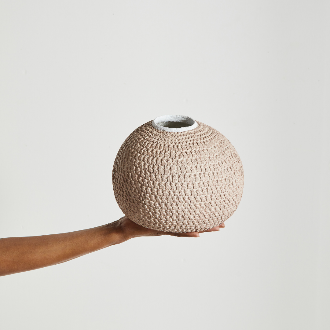 African Bibi Papier Vase - Pink, Rust, and Blue