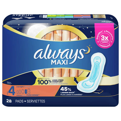 Always Maxi Size 4 Overnight Pads with Wings - 168 Count