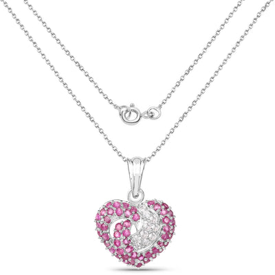 2.65 Carat Genuine Ruby and White Sapphire Pendant in Sterling Silver