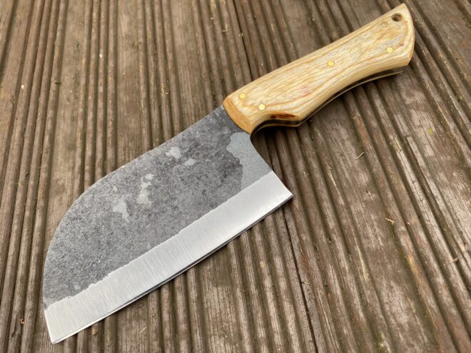 Master Chef's 10-Inch Cleaver Knife - Full Tang 1095 Steel with Oak Handle & Leather Sheath - Korvel