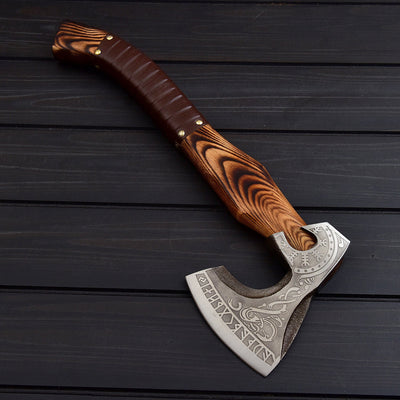 Authentic Viking Tomahawk - Handcrafted 1095 Steel Blade, Ash Wood Handle with Leather Wrap & Sheath - Korvel