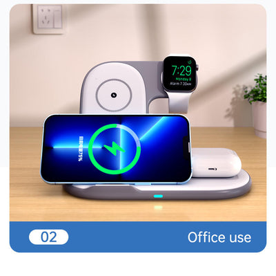Folding 3-in-1 wireless charger suitable for iPhone earphones, watches, wireless fast charging phone holder - Korvel