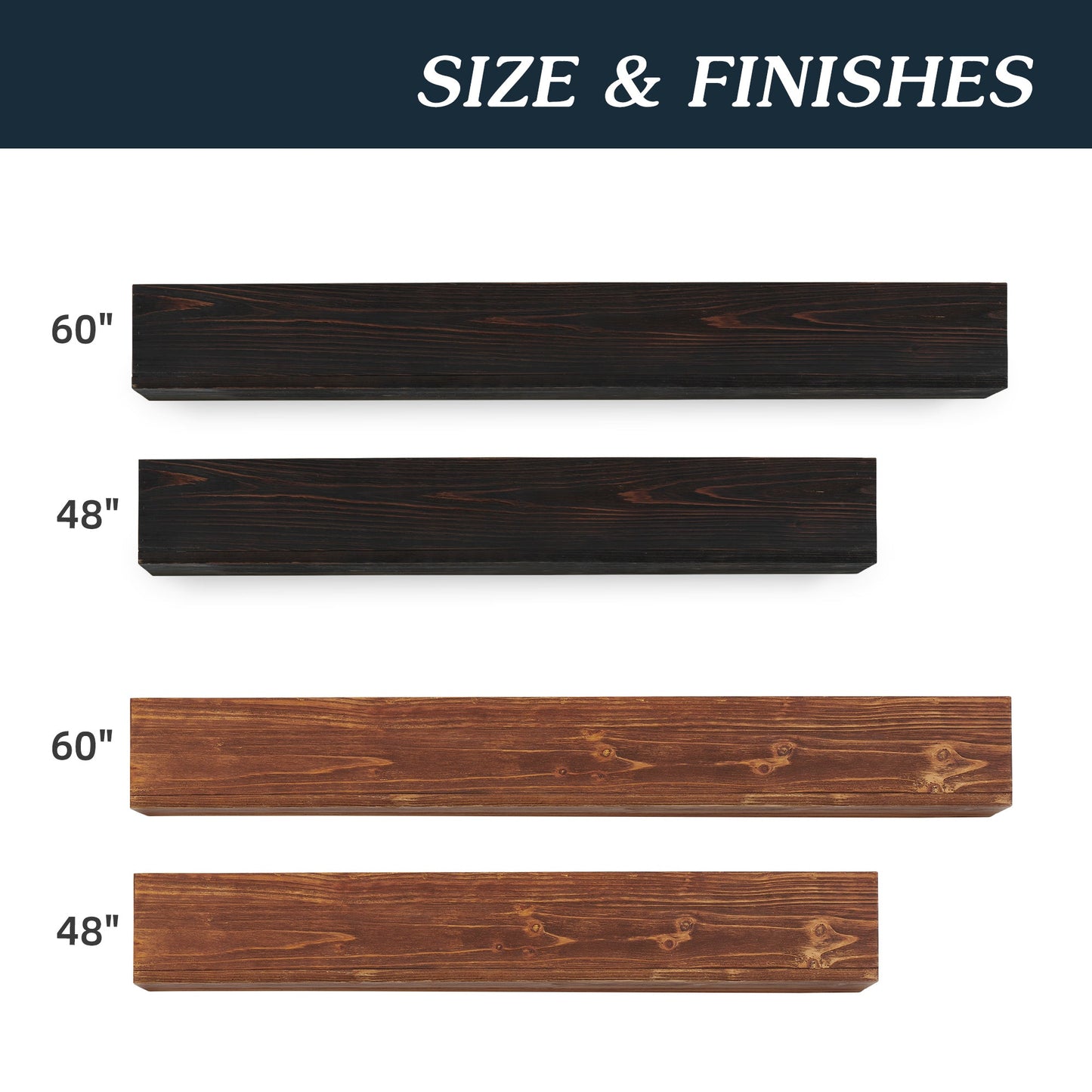 60" Rustic Wood Fireplace Mantel - Wall-Mounted Floating Shelf
