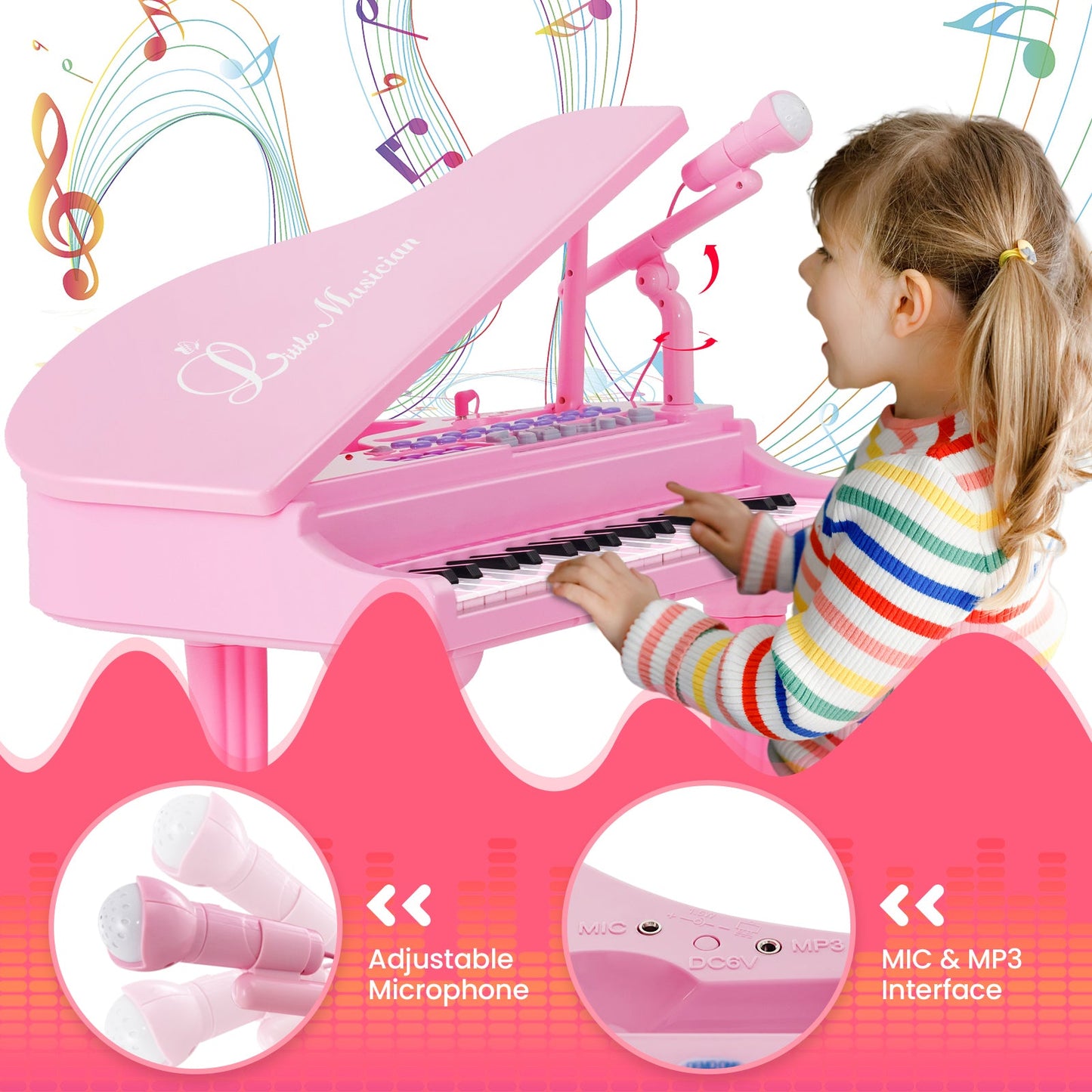 Clavier Piano pour Enfants 37 Touches avec Tabouret - Rose