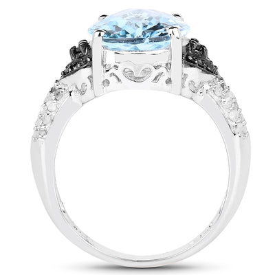 5.37 Carat Swiss Blue Topaz & Diamond Sterling Silver Ring