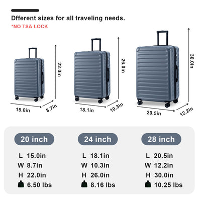 Luggage Sets New Model Expandable ABS+PC 3 Piece Sets with Spinner Wheels Lightweight TSA Lock (20/24/28), STEEL GRAY - Korvel