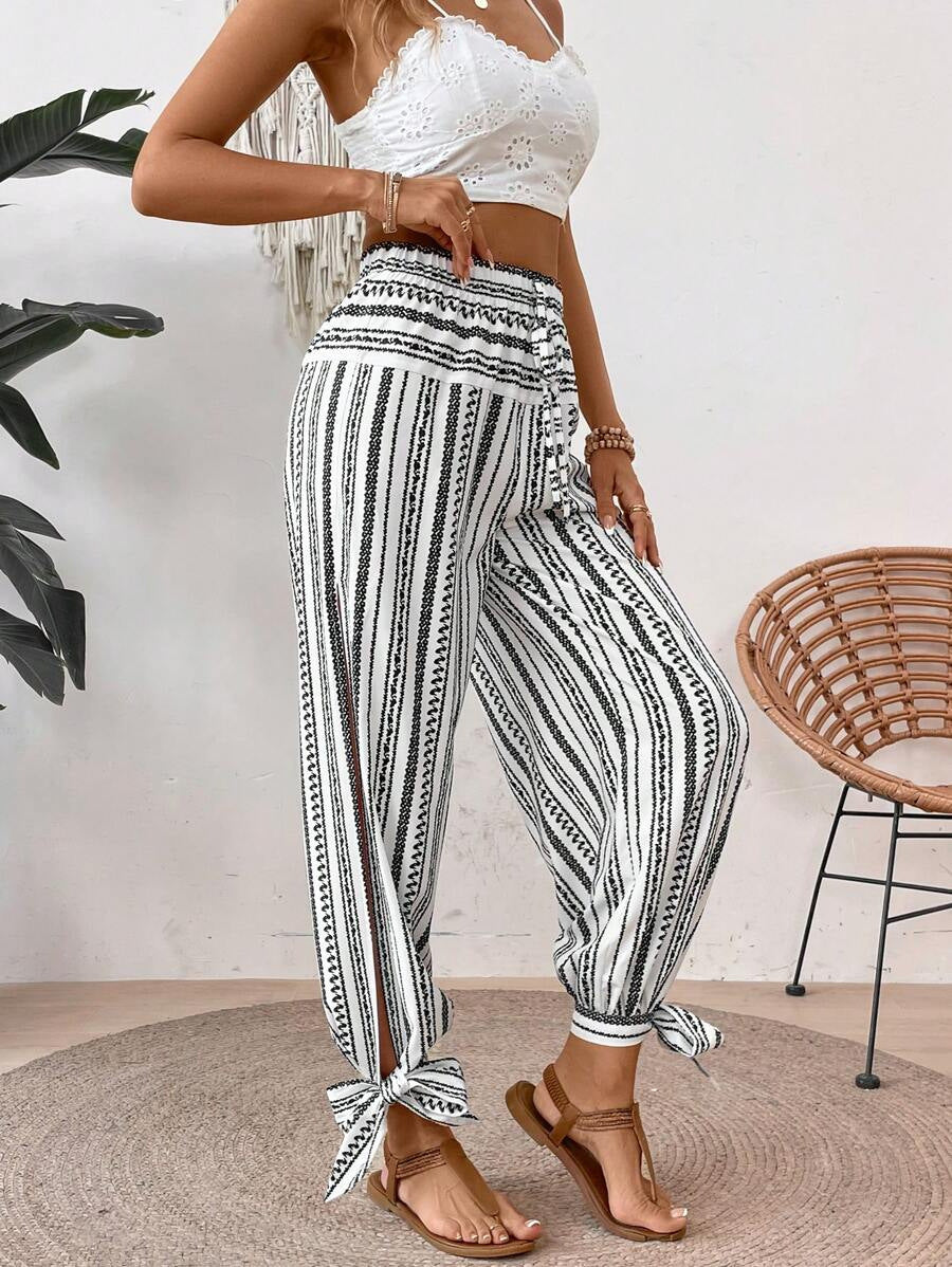 Printed Elastic Waist Pants - Korvel