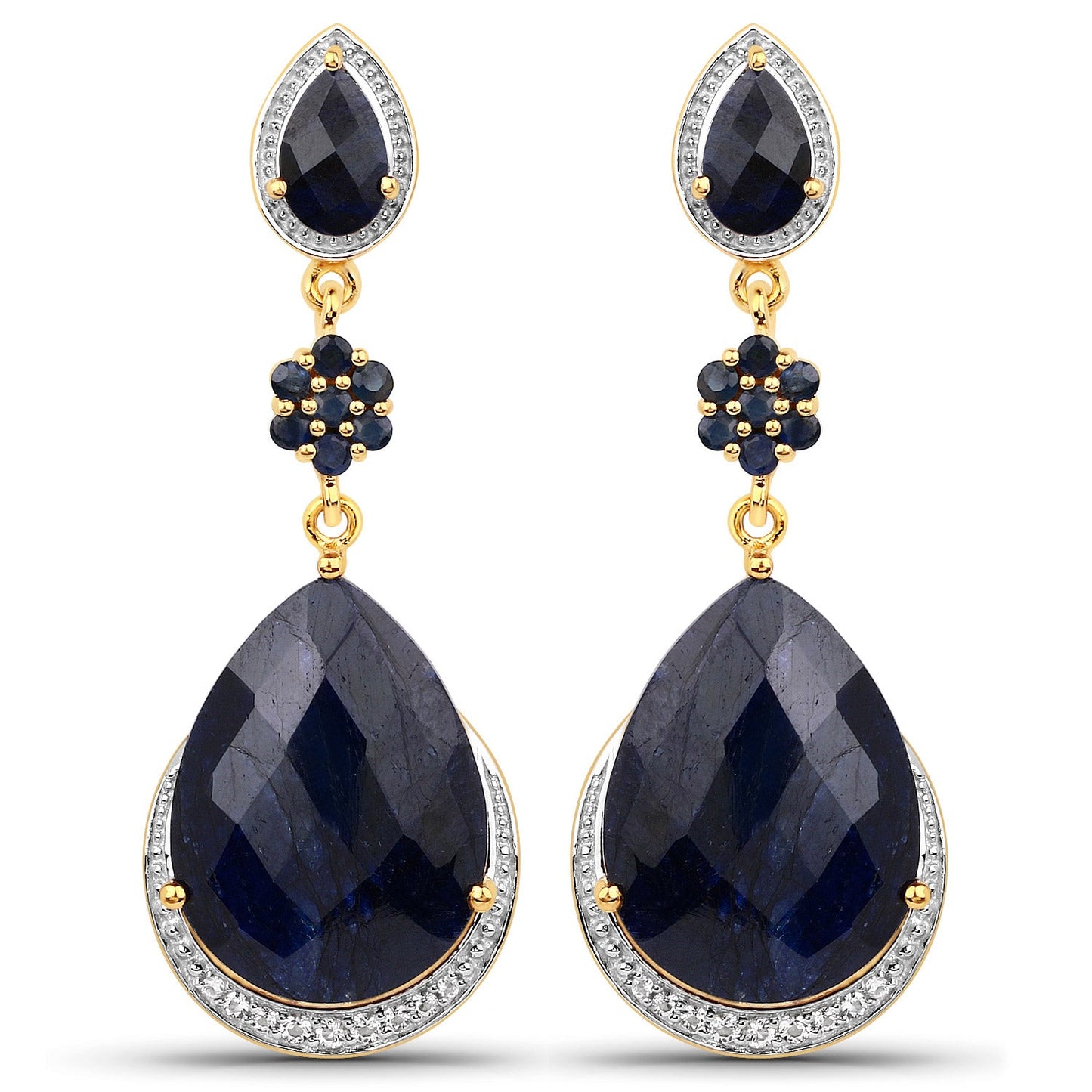 Boucles d'oreilles en saphir teinté de 30,04 carats et topaze blanche en argent sterling