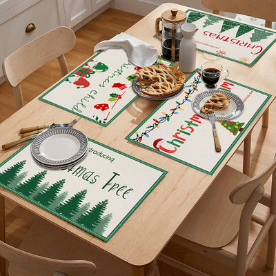 stmas linen placemats holiday party decorations insulation mats linen Christmas tree printed coasters - Korvel