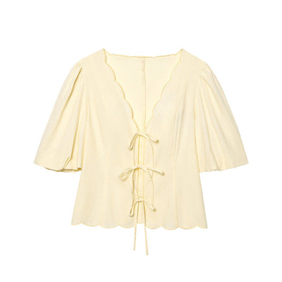 Elegant Solid Color Bubble Sleeve Blouse and Long Pants Style Fashion Casual Loose Fit - Korvel