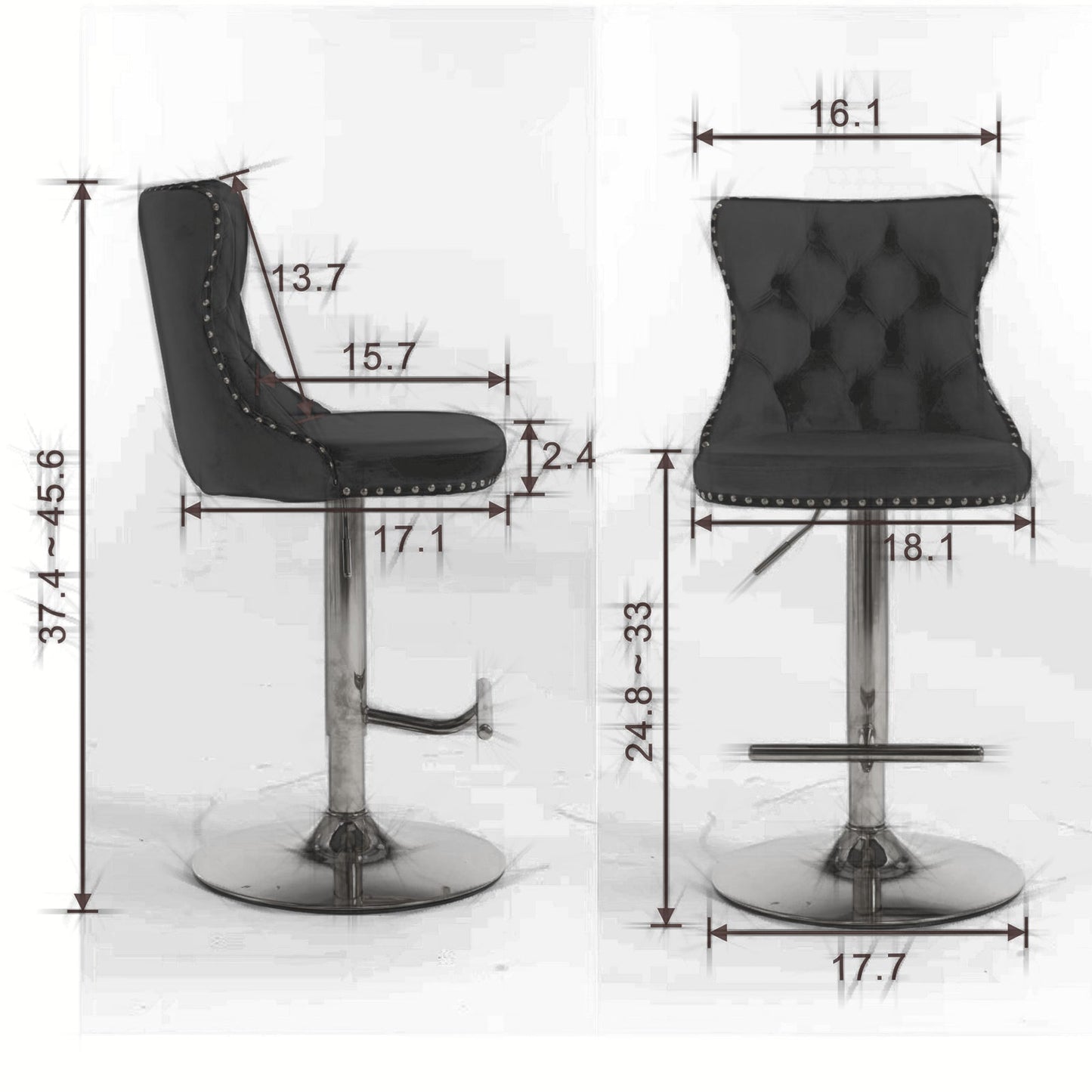 Taburetes de Bar Ajustables Modernos con Base de Cromo - Set de 2