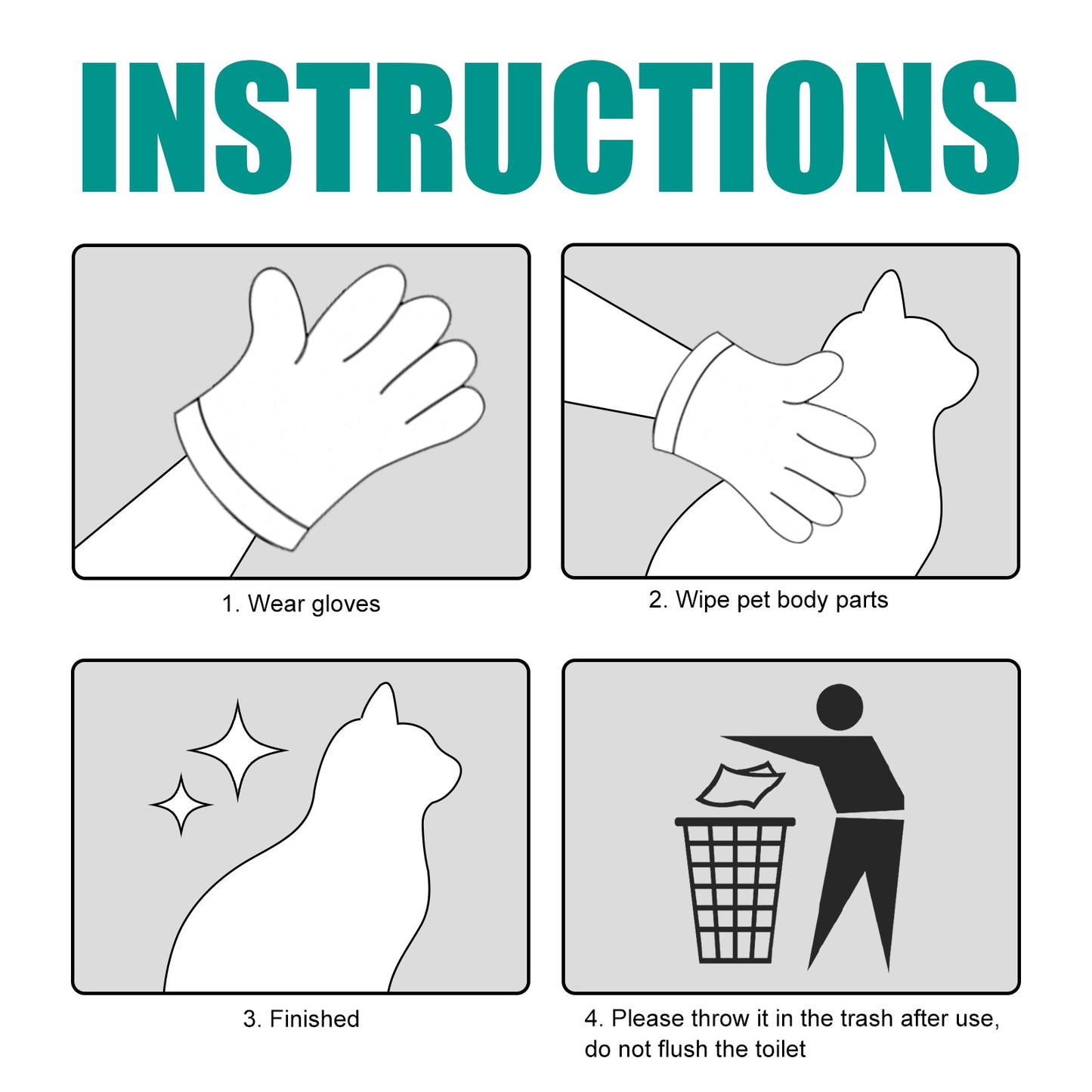 Pet Leave-In Cleaning Gloves Dog Bath Cat Clean Dry Cleaning Gloves Deodorizing Odor Removal - Korvel