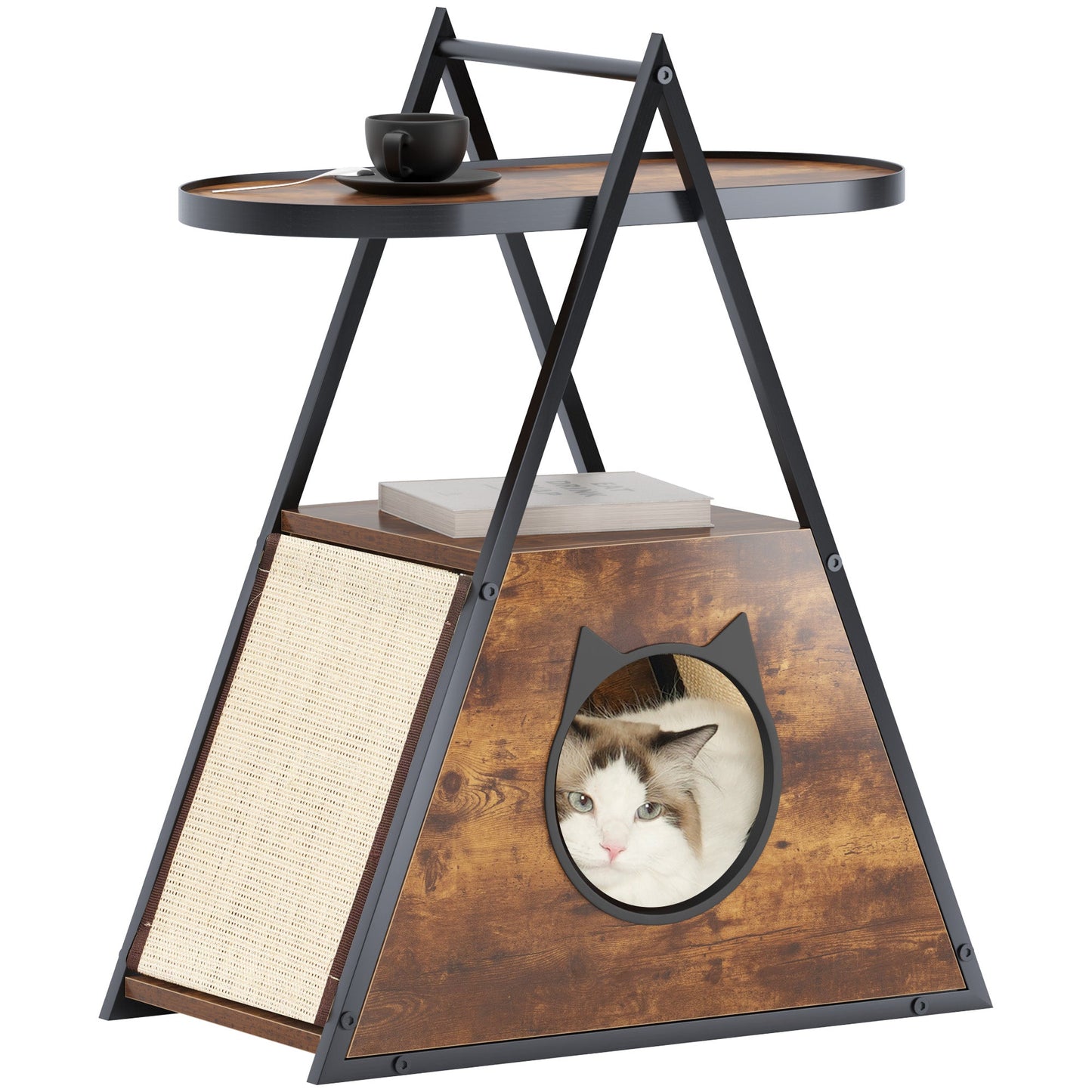 Vintage Black Wood Cat Condo & End Table
