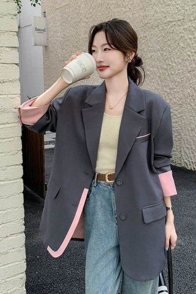 Blazer color-block en patchwork gris à la mode