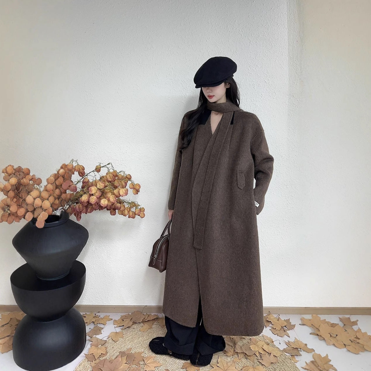 Abrigo de lana elegante de doble cara en estilo coreano