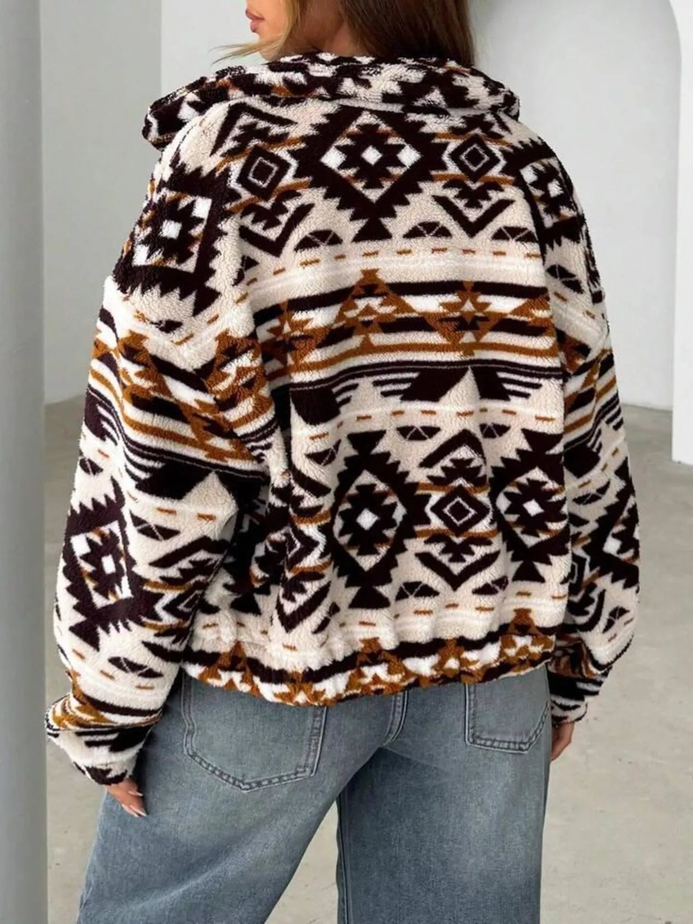 Chaqueta de Forro Polar Geométrica con Cremallera