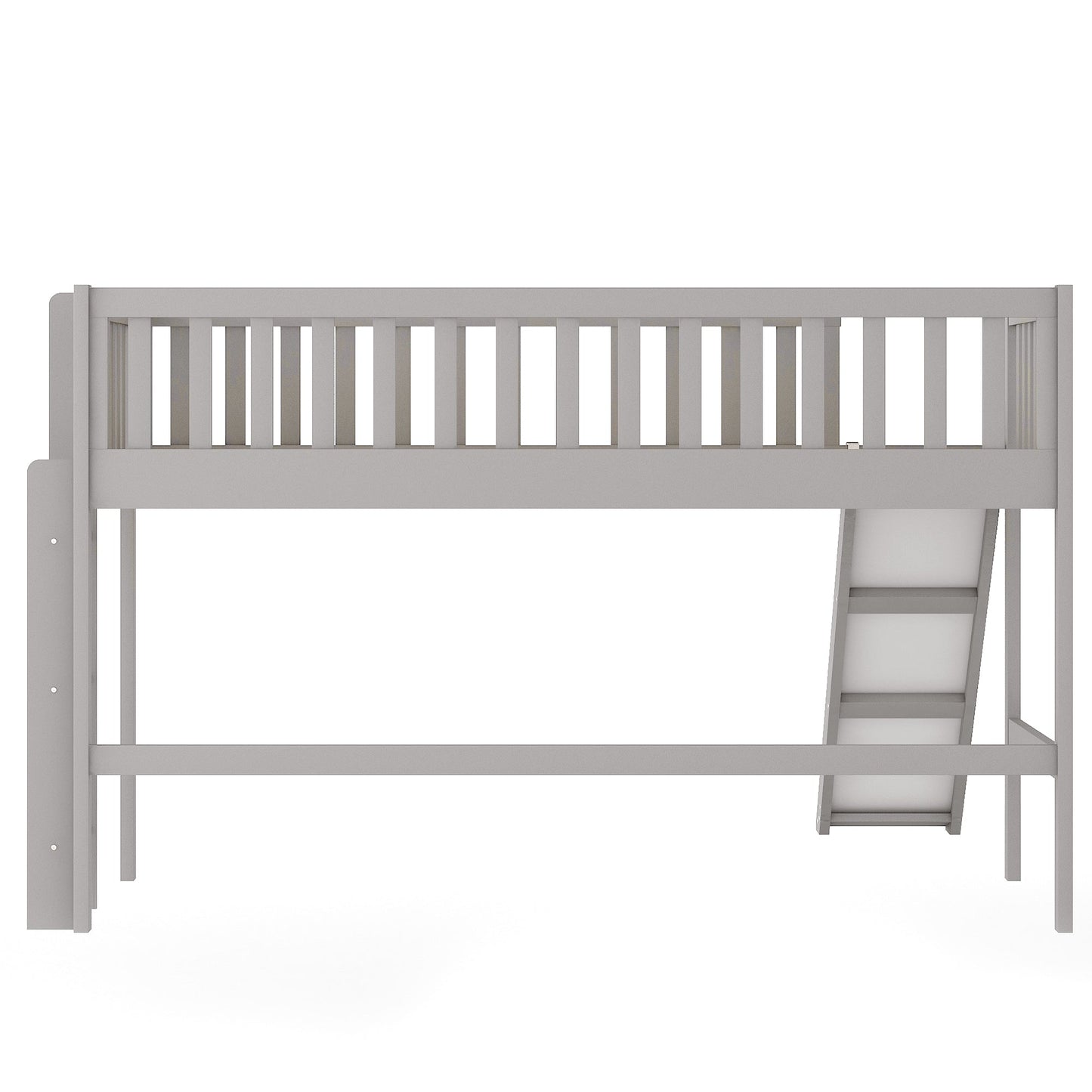 Cama baja tipo loft tamaño twin con escalera y tobogán - Gris