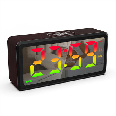 LED Wood-Grain Alarm Clock with RGB Color Display