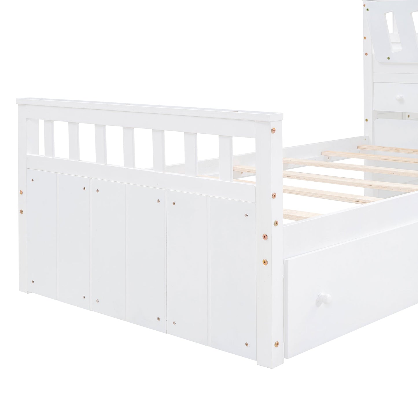 Cama loft twin en forma de L que ahorra espacio con 7 cajones - Blanca